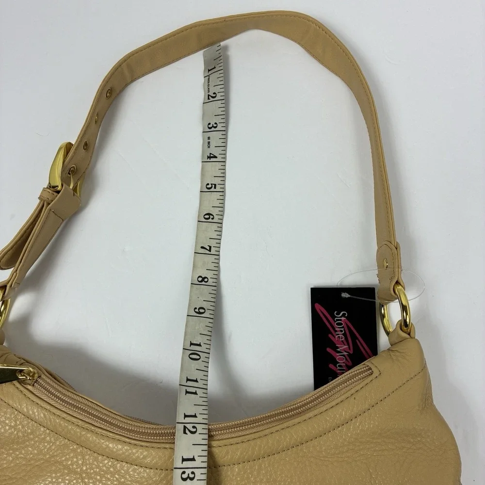 NEW Stone Mountain Genuine Soft Pebbled Leather Tan Shoulder Bag Classic Casual
